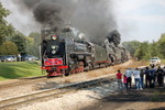 QJs and MILW 261 leave Bureau - now we're even importing our steam locos from China.....