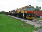 Rail grinder is stopped at 221 on the curve in West Liberty, waiting for the MW foreman to put his hi-railer on.  Sept. 14, 2008.