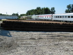 Looking west at a stack of rail stockpiled for the ethanol plant.