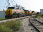 Westbound combined turn and west train passes the Precision Steel spur in Wilton, Sept. 22, 2008.