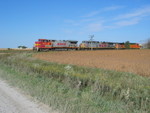 WB BN detour at the grade crossing west of Walcott, Sept. 28, 2010.