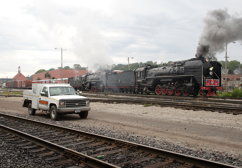 The excursion backs down the IAIS siding at Rock Island yard after shoving back from downtown.