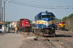 DME 3800, SOO 1532 and KCS 4124 sit at West Davenport, IA.  The KCS is waiting to head east on the IAIS.