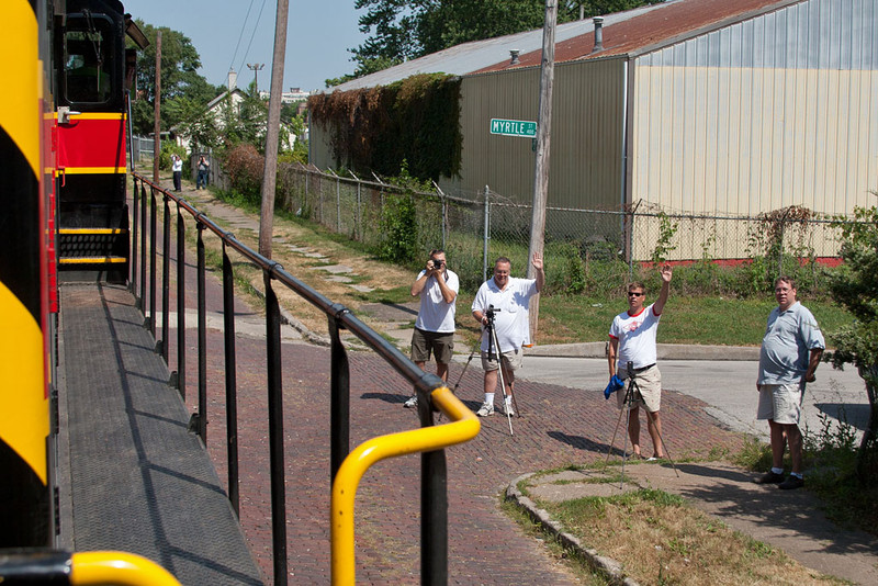 On the way back from Walcott, we spy some railfans catching us down 5th Street in Davenport.  That's my brother on the far left with my dad next to him on the right.