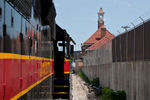 The 2pm Walcott run takes headroom past the RI depot in order to head west on the mainline.