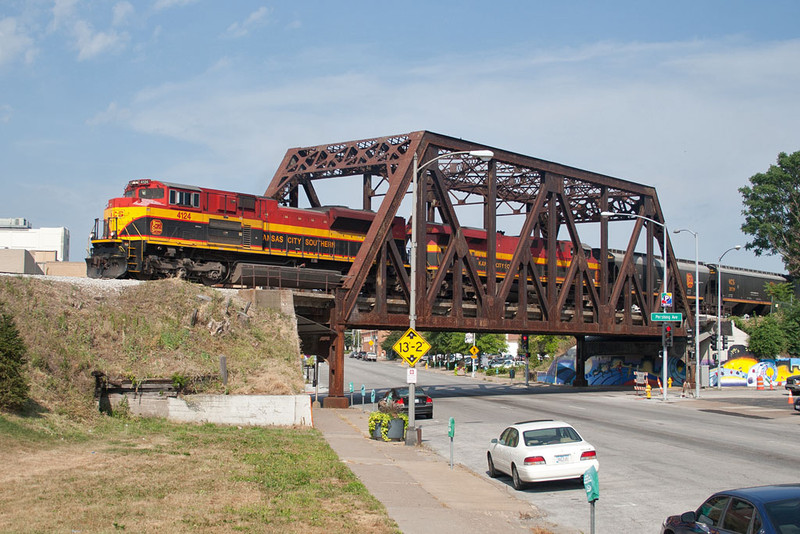 KCS 4124 crosses the 4th Street bridge in Davenport, IA.