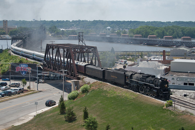 NKP 765 heads west with the 11am run to Walcott through Davenport, IA.