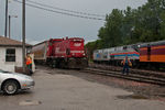 AMTK 156 and AMTK 66 pass SOO 1532 at West Davenport, IA.