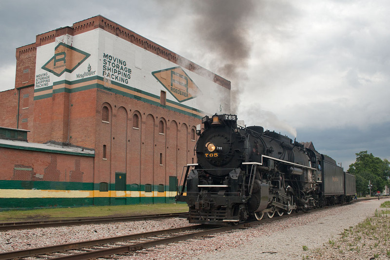 NKP 765 starts down the Golden State to turn on the Crescent Bridge wye.