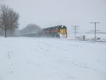 West train approaches the west end of N. Star siding, Feb. 26, 2008