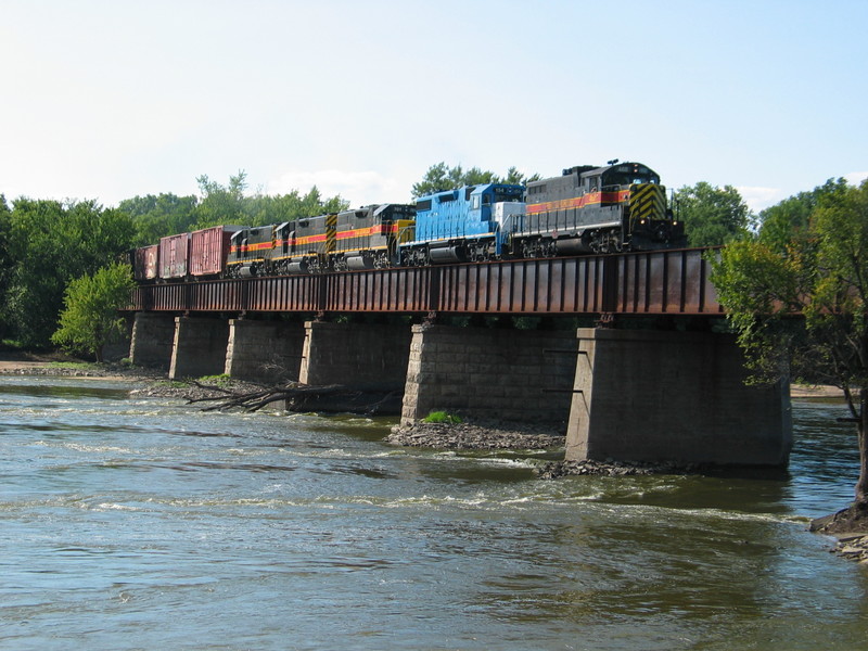 East train crosses the Cedar River, Aug. 16, 2008.
