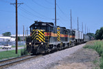 The West train at East Moline, Illinois behind #402 - August 7th, 2002.