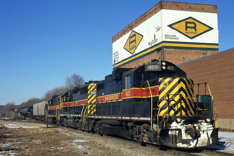 CBBI at Missouri Division Junction, Davenport, Iowa. IAIS #405 leads the way. February 15th, 1997.