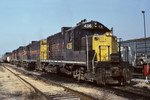 A tired 436 idles at the fuel rack in Rock Island, Illinois on a cold February 2, 1992