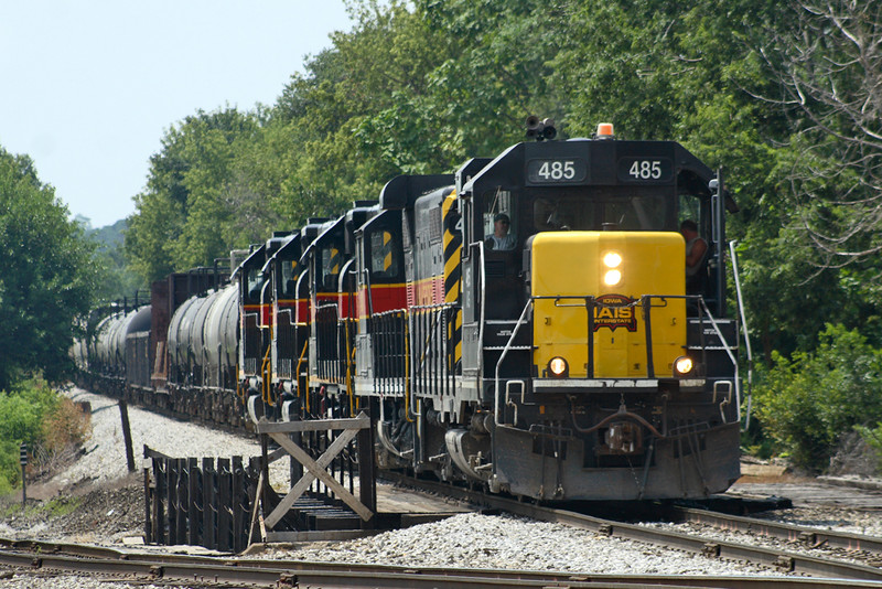 #485 brings a CBBI train past Missouri Division Junction at Davenport, Iowa July, 9th, 2006.