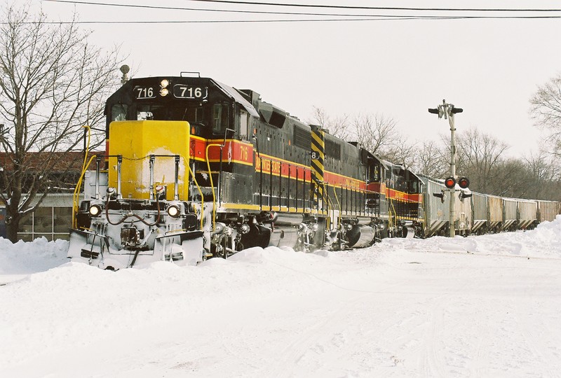 716 (minus it's IAIS emblem) pulls the BICB past the Rock Island depot in Iowa City on a snowy early January 2008 day.