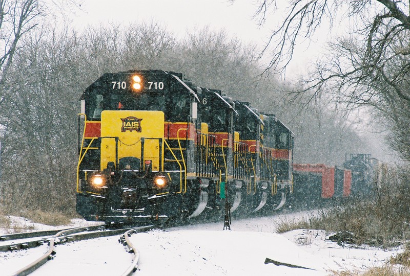 710 0n the point of the CBBI approaching the Downey, Iowa siding on a snowy January 2008 morning.