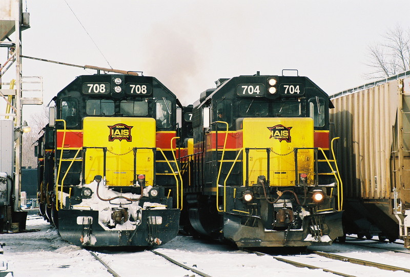 708 and 704 sit on the yard service tracks in Iowa City on January 26, 2008