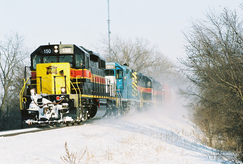 IAIS 4 SD-38-2's on the ICCR east of Homestead, Iowa. January 1, 2008