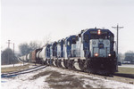 SD-38-2 2805 (IAIS 151) on the point of the ICCR at Walford Iowa leads the orginial 4 SD-38's.