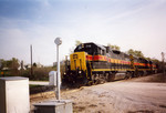 716 west, on its last lap into Council Bluffs, passes the interesting single bell crossing at mp 481.5.  April 2005