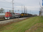 East train passes the football train at Vernon siding, Oct. 28, 2006.