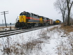 East train overtakes the turn at the east end of N. Star, Dec. 14, 2009.