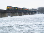 East train crosses a mostly frozen Cedar River, Dec. 18, 2009.