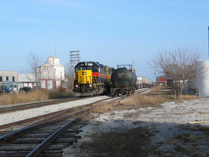 West train passing the Frantz tank car in Wilton, Jan. 11, 2006.