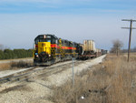 Westbound at Twin States, setting out Crandics.  First two cars on the remaining train are pigs for West Liberty.  Jan. 31, 2006.