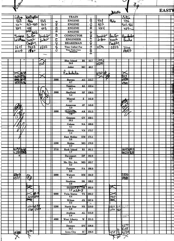 Trainsheet June 26, 1989.