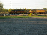 Cedar Rapids job CRIC, east of Fairfax, just after leaving the Crandic yard.  In the background is a UP coal train in their Fairfax yard.  Oct. 17, 2005.
