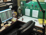 New IAIS dispatcher/clerk desk for my layout.  On the right is a retired prototype IAIS West End train board (from the original Iowa City headquarters building), IAIS train sheets, pens and pencils, and an era-appropriate ORER.  The new Car Management System I developed is up on the computer screen, based on IAIS screen layouts.  Wireless fast clocks are provided courtesy of Iowa Scaled Engineering, http://iascaled.com .