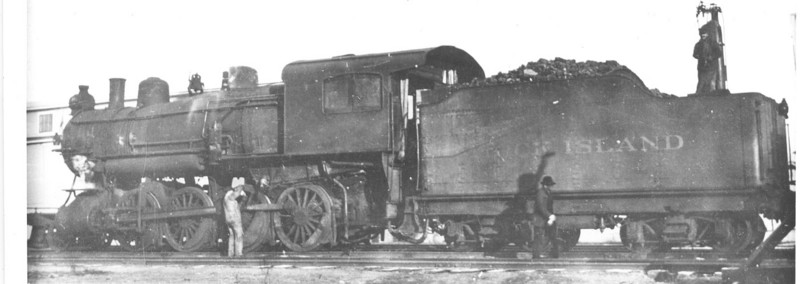 Rock Island 2-8-0 taking on water in Walcott, date unknown