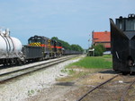East train is pulling down the siding in Atlantic.  On the right is the Jordan spreader.  June 20, 2006.