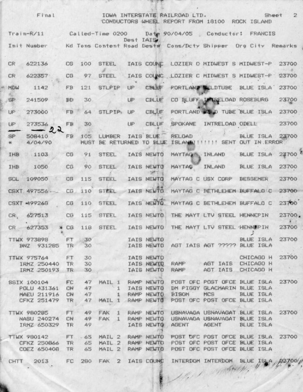 Wheel Report from West Train, 5-Apr-1990, Page 2