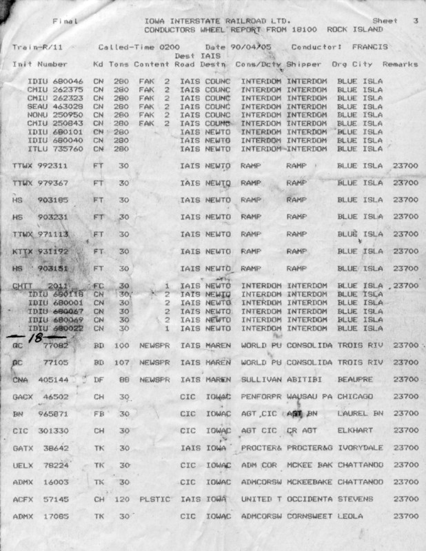 Wheel Report from West Train, 5-Apr-1990, Page 3