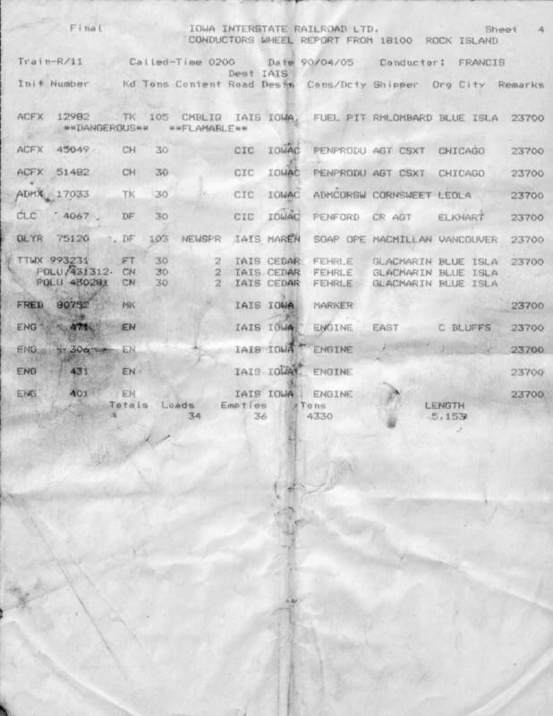 Wheel Report from West Train, 5-Apr-1990, Page 4