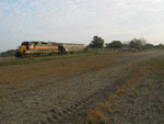 Wilton local parked at the west end of N. Star siding, Oct. 27, 2007.  That hopper on the head end is a fertilizer load for Atalissa.