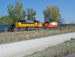 481 and 9940 shoving west past the Wilton Pocket, Oct. 17, 2005.