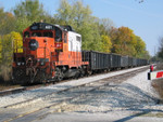 Wilton Local shoves eastward up N. Star siding towards Gerdau.  Oct. 17, 2005.