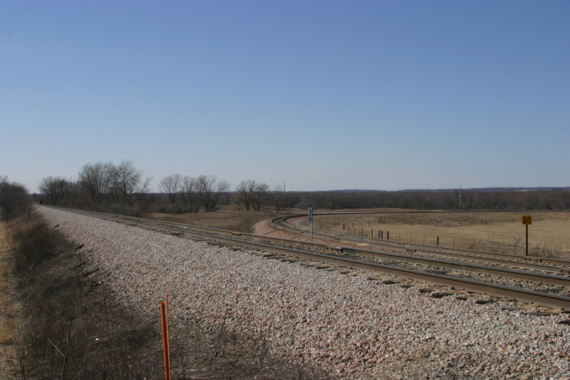 The east leg of the Yocum Connection wye, along with the IAIS main, looking west on 16-Mar-2005