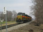 Here the crew has cut off the train, and is taking the power over to N. Star west switch to set out 400.  March 30, 2006.