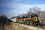 #103 near Fairmount Street, Davenport, Iowa with an eastbound Rock Island Turn. December 10th, 1996.