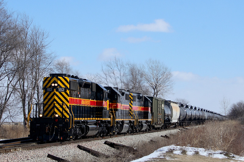 SD-38-2 152 is in charge of a RIIC train at Walcott, Iowa  February 4th, 2007.