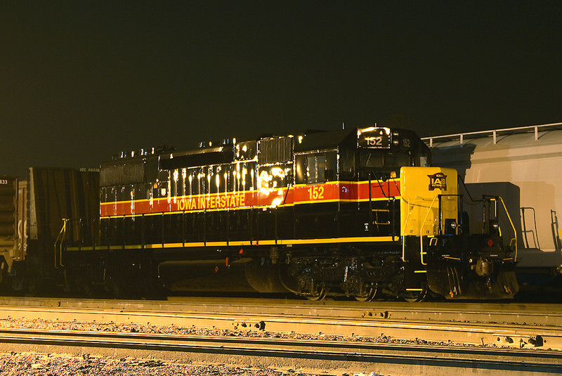 IAIS SD-38 #152 just back from the paint booth at Kansas City sits at IC&E's Nahant Yard in Davenport, Iowa awaiting interchange to the home road at Missouri Division Junction.