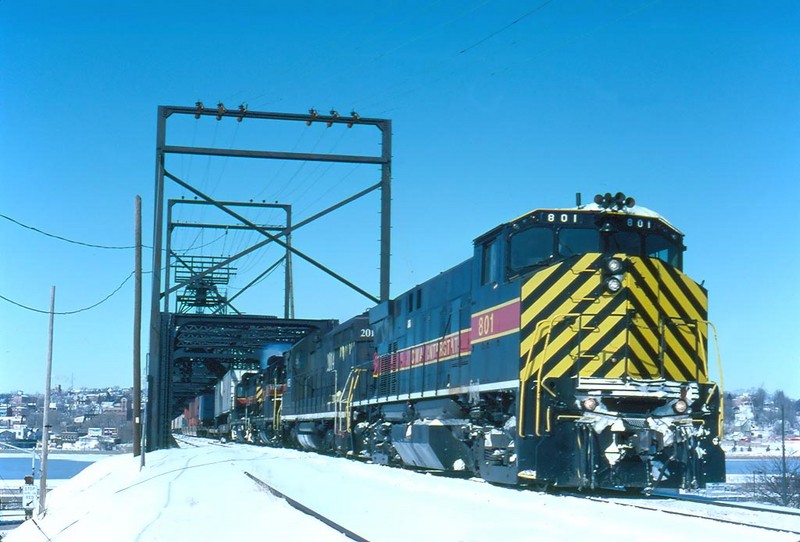 801 crosses the Mississippi on a cold February 4th, 1996 with "CBBI".