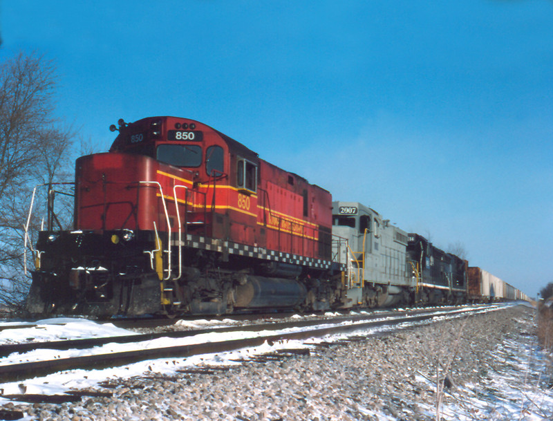 A westbound waits for a crew at Walcott, Iowa on December 9th 1995.