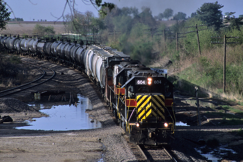 #604 on an eastbound detour move, Orion, Illinois May 9th, 2003.