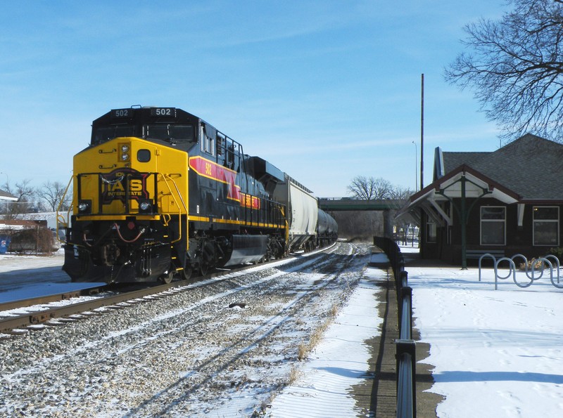 Iowa 502 brings up the rear of ANBIU as it passes the Morris depot.